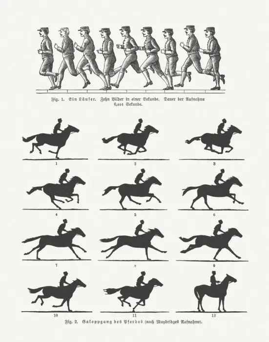 Framed Print : Early moving pictures - running man and rider, published 1897 Framed Print : Early moving pictures - running man and rider, published 1897