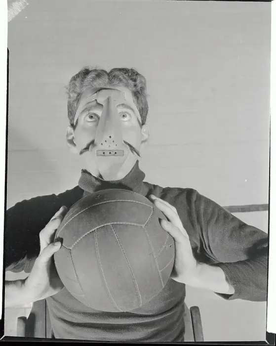 Framed Print : Early Player Wearing Mask with Basketball Framed Print : Early Player Wearing Mask with Basketball