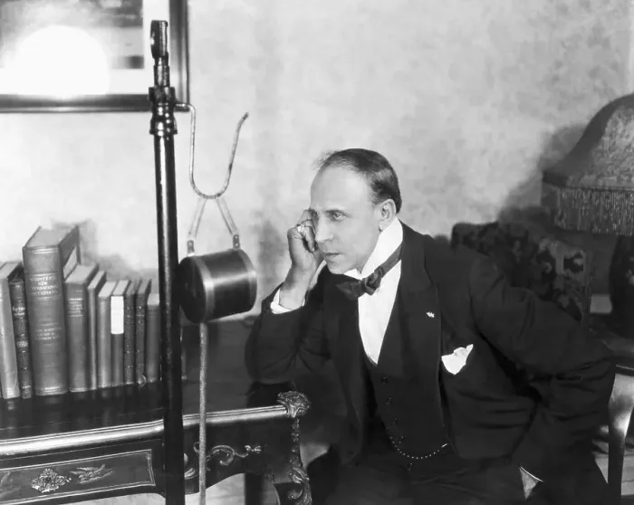 Framed Print : Early Radio Announcer At Microphone Framed Print : Early Radio Announcer At Microphone