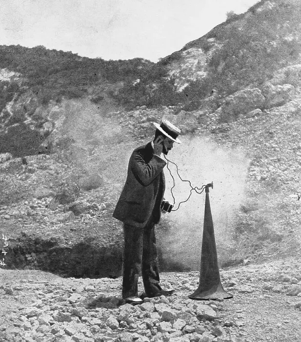 Framed Print : Early Seismologist Listening to Volcano