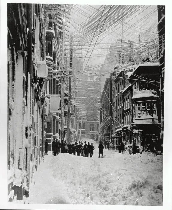 Framed Print : Early Snow Scene in New York City with Group of People Framed Print : Early Snow Scene in New York City with Group of People