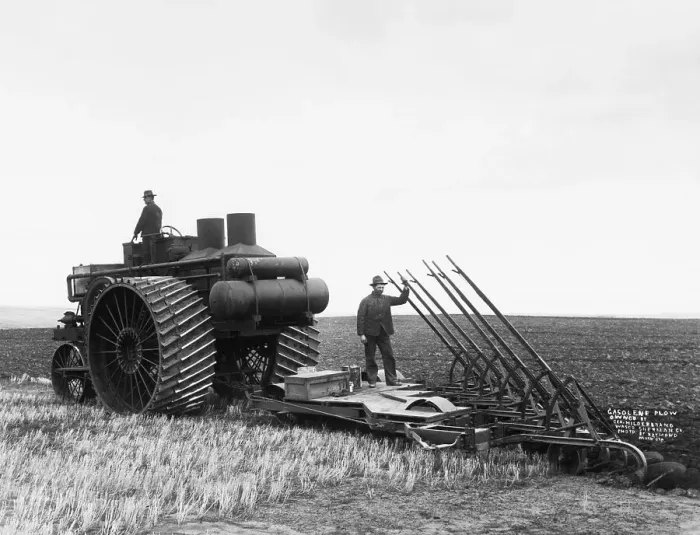 Framed Print : Early Tractor Pulling Plow Framed Print : Early Tractor Pulling Plow