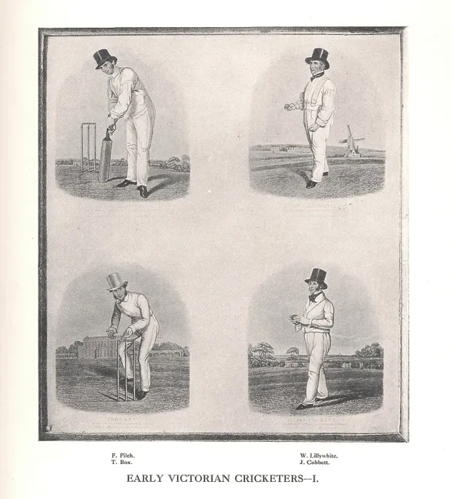 Framed Print : Early Victorian cricketers, 19th century (1912) Framed Print : Early Victorian cricketers, 19th century (1912)