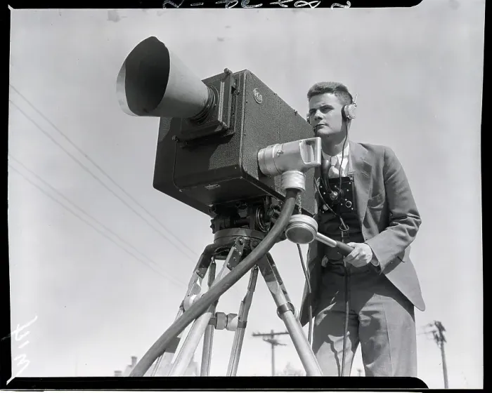 Framed Print : Early Video Cameraman With Headphones Framed Print : Early Video Cameraman With Headphones