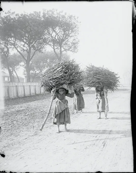 Framed Print : Early Workers Carrying Wood Scraps on Their Backs Framed Print : Early Workers Carrying Wood Scraps on Their Backs