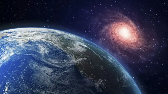 Framed Print : Earth and galaxy, artwork Framed Print : Earth and galaxy, artwork