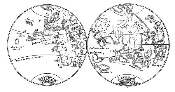 The two earth hemispheres after the Behaims globe