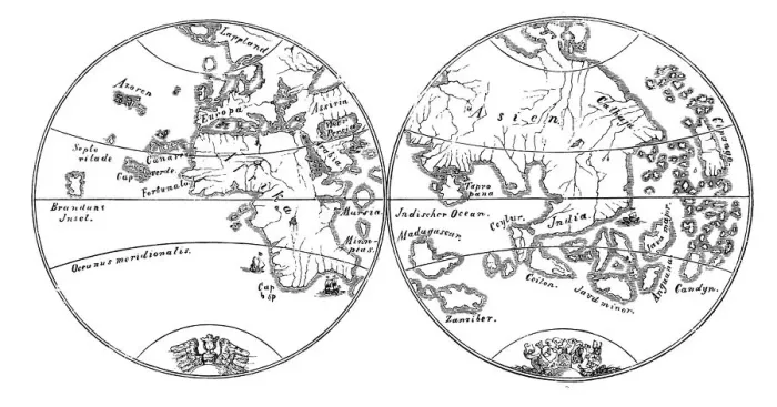 Framed Print : The two earth hemispheres after the Behaims globe