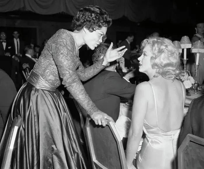 Framed Print : Eartha Kitt Talking with Marilyn Monroe Framed Print : Eartha Kitt Talking with Marilyn Monroe