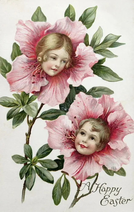 Framed Print : Easter Card / Two Girls In Orchids / Illus