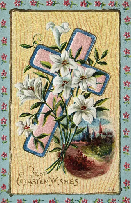 Framed Print : Easter Card W / Lillies, Cross / Illustration Framed Print : Easter Card W / Lillies, Cross / Illustration