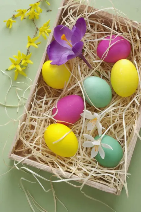 Framed Print : Easter Eggs in wooden box