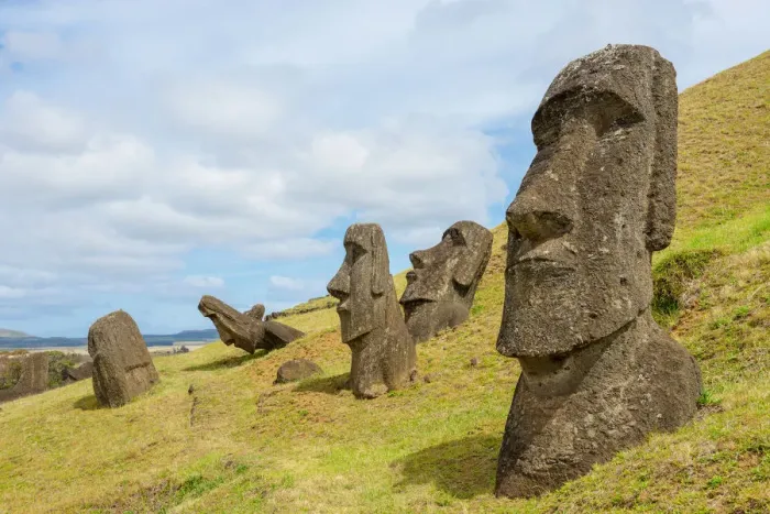 Framed Print : Easter island landscape with moais in Rano Raraku Framed Print : Easter island landscape with moais in Rano Raraku