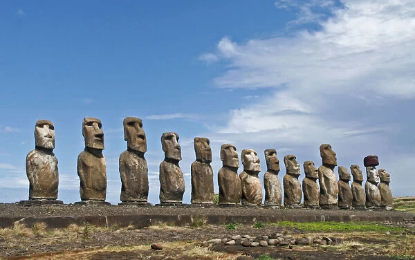Easter Island - Moai in a row in Ahu Tongariki