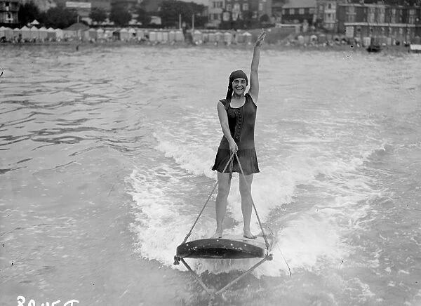 Its Easy. 22nd July 1927: An aquaplaner enjoys a ride in Broadstairs harbour, Kent