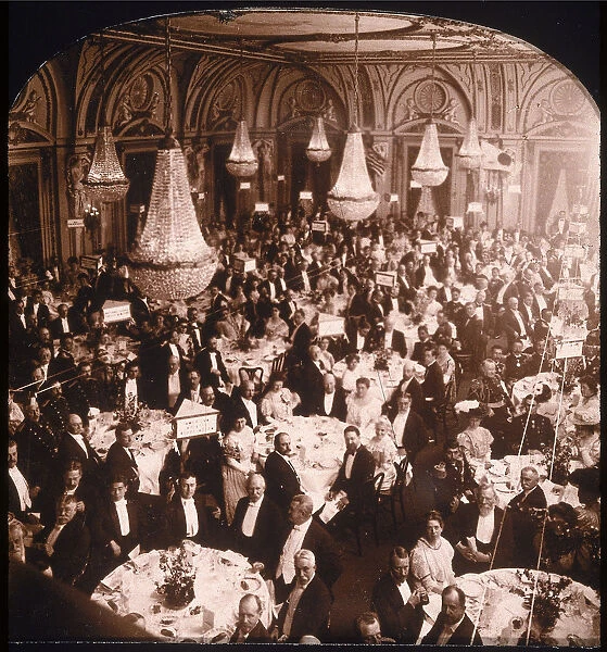 Eating At The Astor. Distinguished guests dining at the Astor Hotel on Long Acre Square 