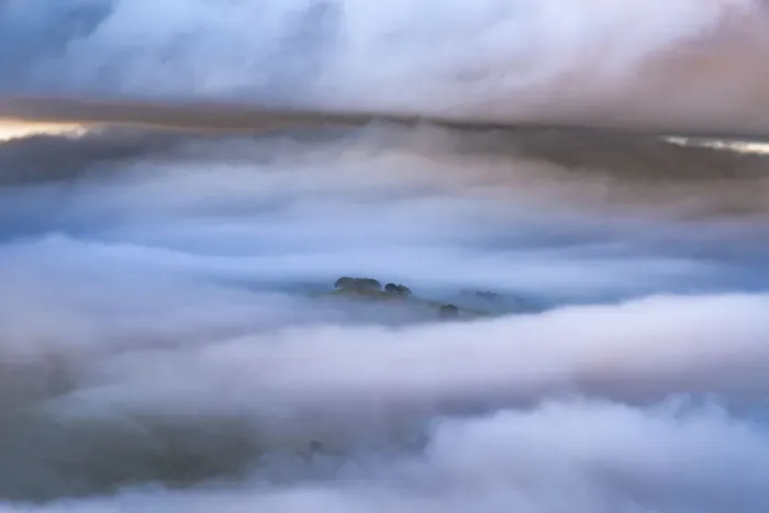 Framed Print : Eccles Pike trees above the fog, English Peak District Framed Print : Eccles Pike trees above the fog, English Peak District