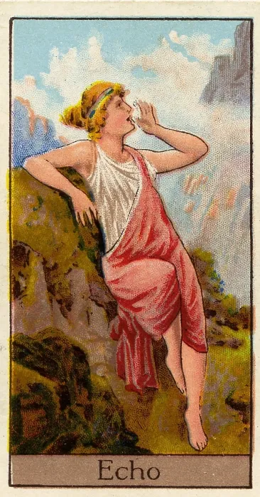 Framed Print : Echo, Vintage Cigarette Card, Mythological Gods and Goddesses series, 1924