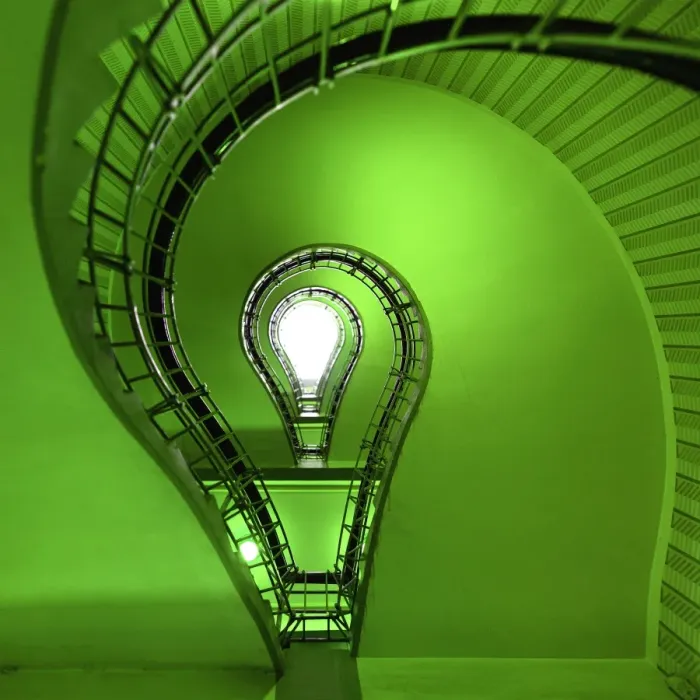 Framed Print : Ecological light bulb near staircase Framed Print : Ecological light bulb near staircase