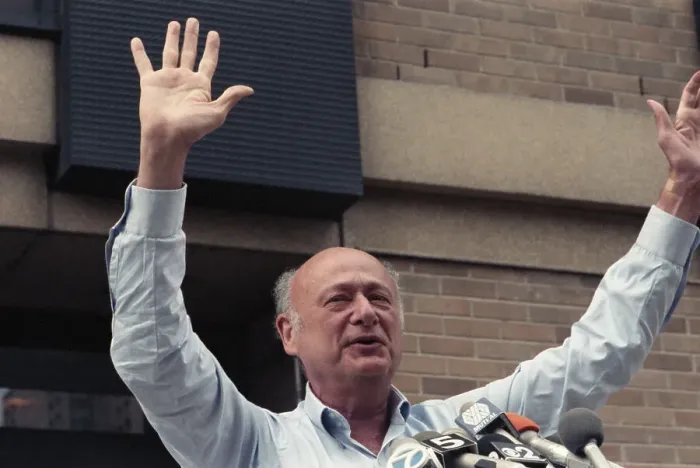 Framed Print : Ed Koch. How am I doing? asks Mayor Ed Koch as he raises his arms above
