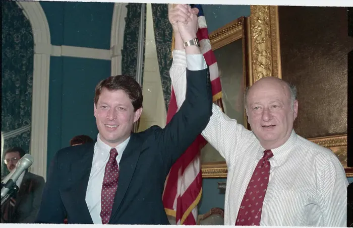 Framed Print : Ed Koch and Albert Gore Raising Arms Framed Print : Ed Koch and Albert Gore Raising Arms