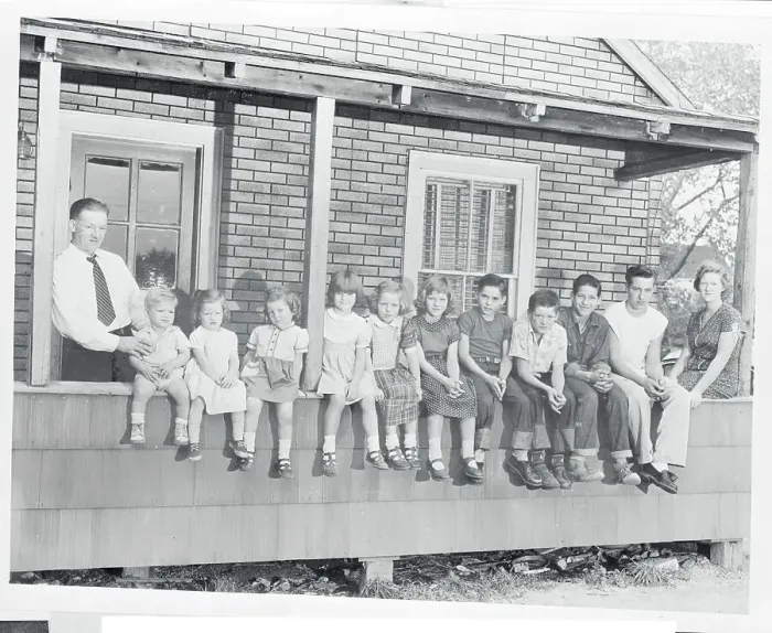 Framed Print : Ed Schlemmer Standing Beside His Eleven Children Framed Print : Ed Schlemmer Standing Beside His Eleven Children