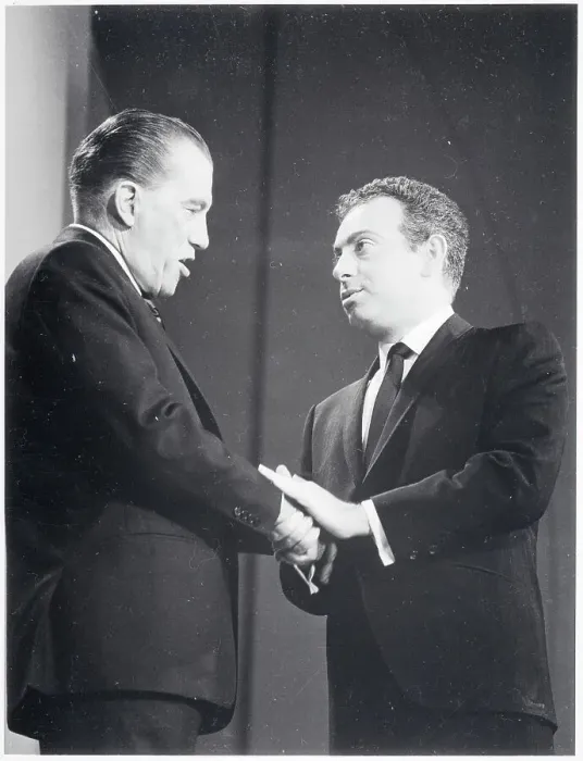 Framed Print : Ed Sullivan Shakes Hands with Jackie Mason Framed Print : Ed Sullivan Shakes Hands with Jackie Mason