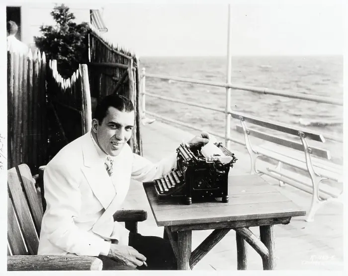 Framed Print : Ed Sullivan with Typewriter On Boardwalk Framed Print : Ed Sullivan with Typewriter On Boardwalk