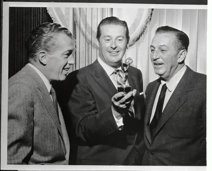 Framed Print : Ed Sullivan and Walt Disney Admiring Emmy Award Statue