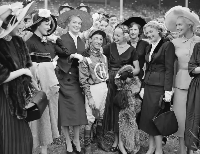 Framed Print : Eddie Arcaro Posing with Models Framed Print : Eddie Arcaro Posing with Models
