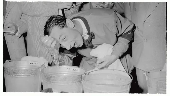 Framed Print : Eddie Arcaro Washing Forehead Framed Print : Eddie Arcaro Washing Forehead