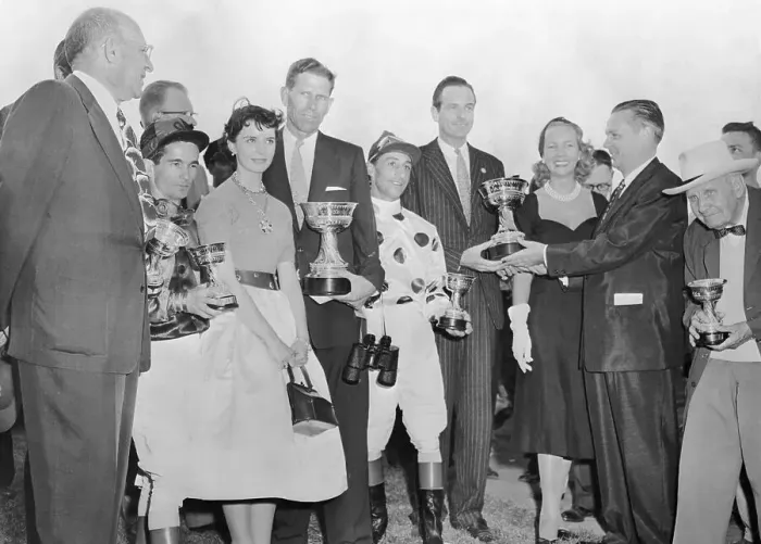 Framed Print : Eddie Arcaro and Willie Shoemaker Receiving Trophies Framed Print : Eddie Arcaro and Willie Shoemaker Receiving Trophies