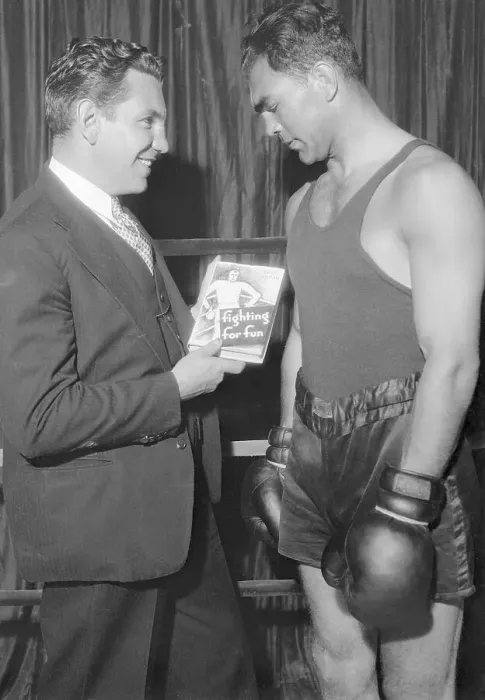 Framed Print : Eddie Eagan Giving Book to Max Schmeling Framed Print : Eddie Eagan Giving Book to Max Schmeling