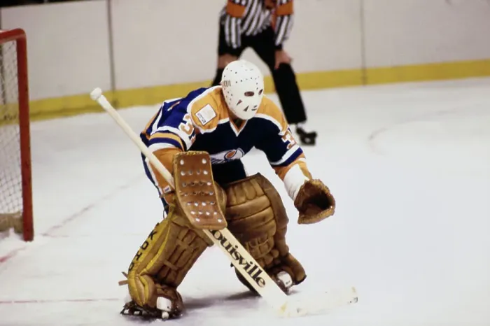 Framed Print : Eddie Mio. Edmonton Oilers goaltender Eddie Mio in action in front of goal Framed Print : Eddie Mio. Edmonton Oilers goaltender Eddie Mio in action in front of goal