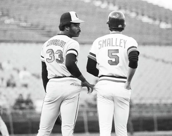 Framed Print : Eddie Murray Holding on to Roy Smalley's Pocket Framed Print : Eddie Murray Holding on to Roy Smalley's Pocket