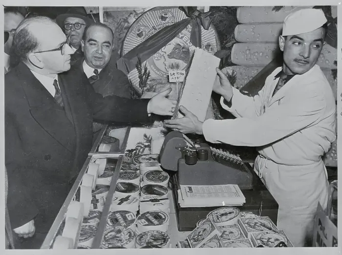Framed Print : Edgar Faure Inspecting Cheese Framed Print : Edgar Faure Inspecting Cheese