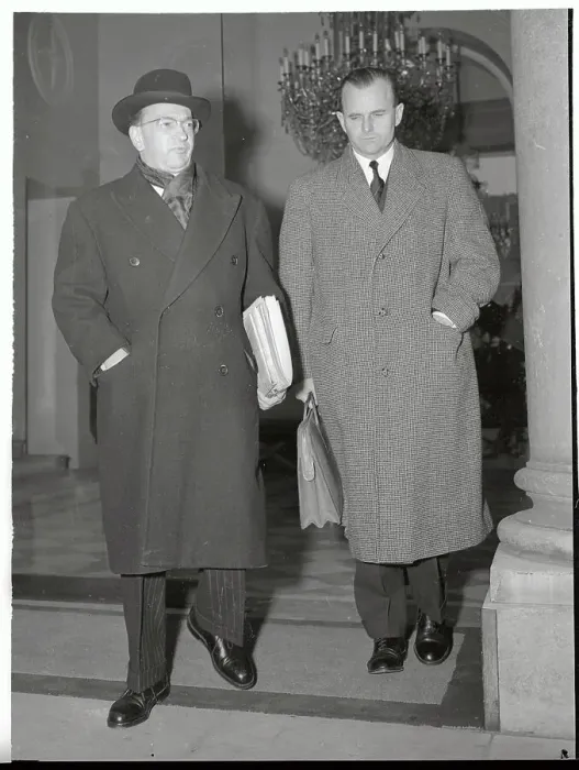 Framed Print : Edgar Faure Speaking to Newsmen Framed Print : Edgar Faure Speaking to Newsmen