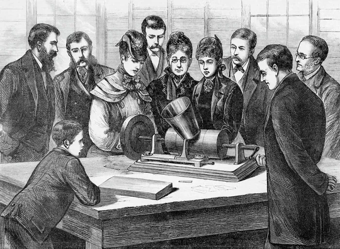 Framed Print : Edison Demonstrating Phonograph Framed Print : Edison Demonstrating Phonograph