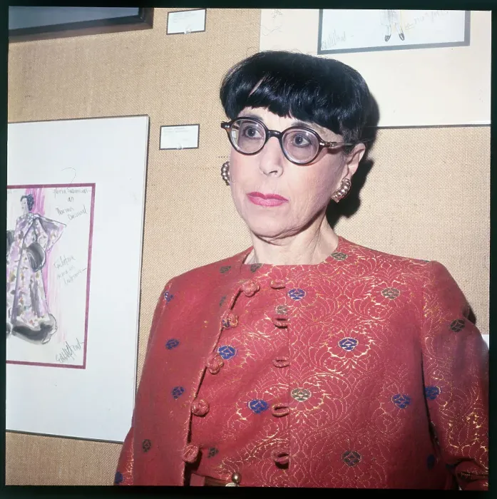 Framed Print : Edith Head Wearing Red Dress and Eyeglasses Framed Print : Edith Head Wearing Red Dress and Eyeglasses