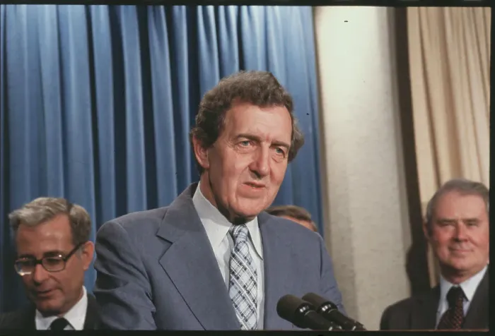 Framed Print : Edmund Muskie at News Conference Framed Print : Edmund Muskie at News Conference