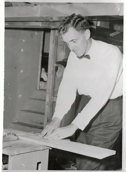 Framed Print : Edmund Muskie Working in His Woodshop Framed Print : Edmund Muskie Working in His Woodshop
