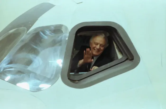 Framed Print : Eduard Shevardnadze Waving from Space Shuttle Trainer Framed Print : Eduard Shevardnadze Waving from Space Shuttle Trainer