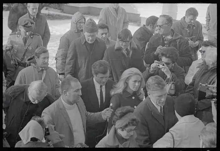 Framed Print : Edward Kennedy Answering Questions Framed Print : Edward Kennedy Answering Questions