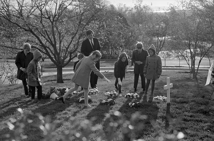 Framed Print : Edward Kennedy with Children at Grave of Brother Framed Print : Edward Kennedy with Children at Grave of Brother