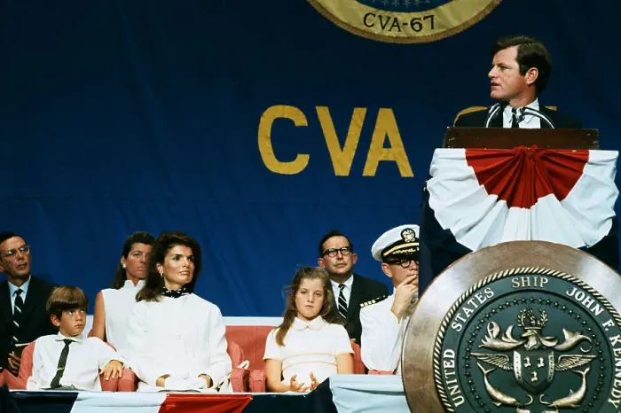 Framed Print : Edward Kennedy at a Commissioning Ceremony For the USS JFK Framed Print : Edward Kennedy at a Commissioning Ceremony For the USS JFK