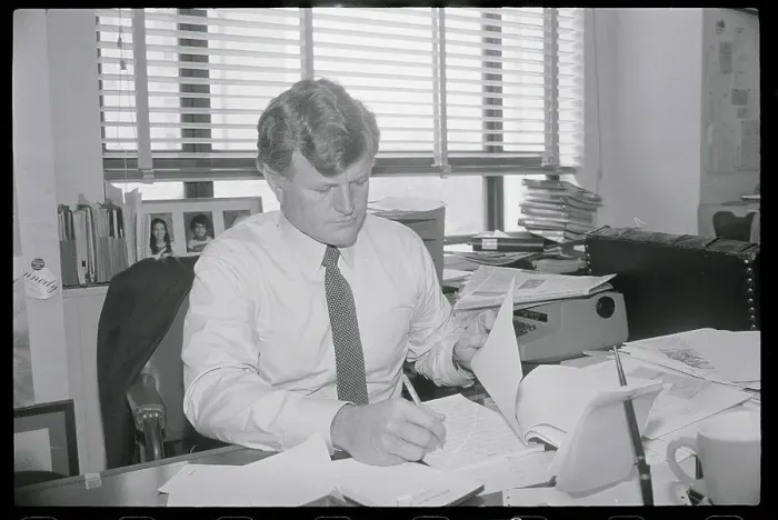 Framed Print : Edward Kennedy Concentrating on a Speech