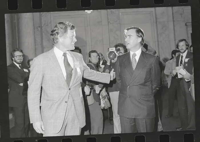Framed Print : Edward Kennedy Conversing with Jerry Brown