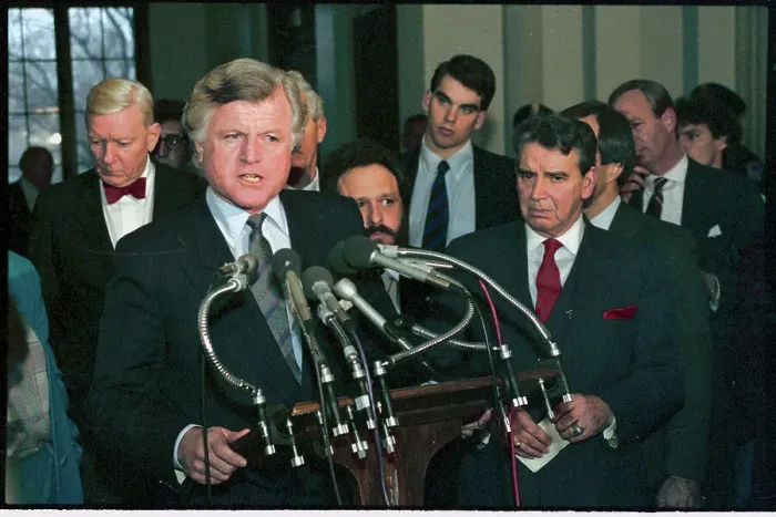 Framed Print : Edward Kennedy and George McDonald at News Conference