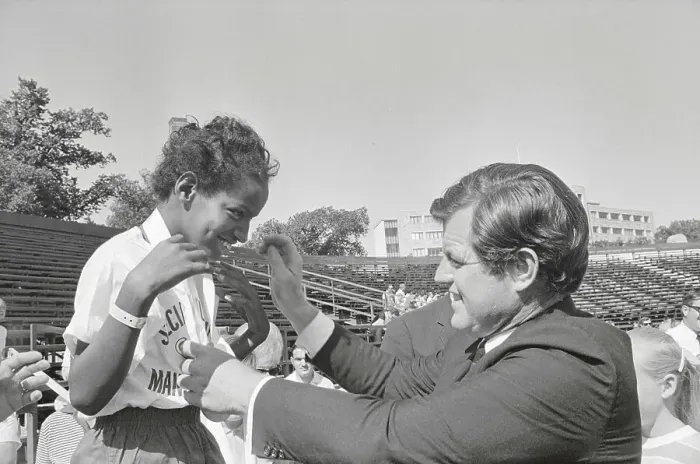 Framed Print : Edward Kennedy Giving Medal to Olympian Framed Print : Edward Kennedy Giving Medal to Olympian