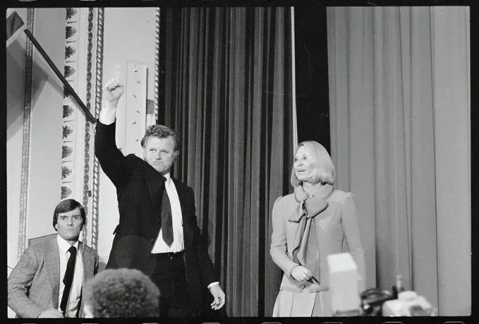 Framed Print : Edward Kennedy Raising a Fist to Supporters Framed Print : Edward Kennedy Raising a Fist to Supporters